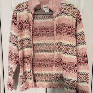 Pink and White Patterned Cardigan